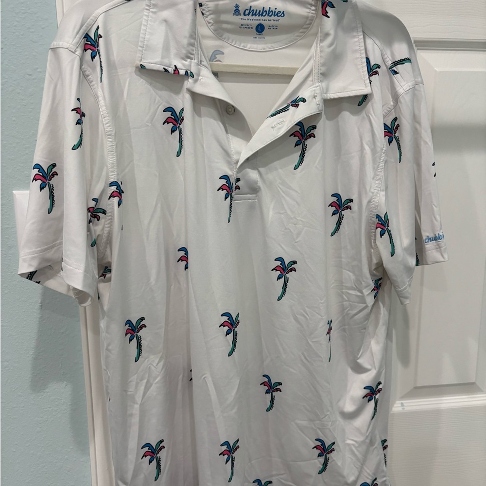 Chubbies White Polo with Palm Tree Design